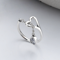 wholesale S925 Sterling Silver Korean-style Creative Heart-shaped Tassel Pendant Zircon Inlaid Elegant Openable Ring for Women-YFJ428/approx. 2.8g Adjustable opening