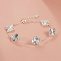 wholesale S925 Silver Maker's Laser Clover Five-Flower Bracelet for Women, Fashionable Minimalist Luxury High-End Hand Accessory-Laser five-flower four-leaf clover>925 silver