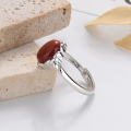wholesale S925 Sterling Silver Oval South Red Agate Ring, Vintage Antique Finish, Cabochon Index Finger Ring, Factory Direct-0-4