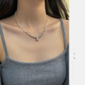wholesale S925 silver, a few grams of broken silver, single diamond Swarovski pearl necklace, small and unique design, Xiaohongshu viral collarbone chain Y00749-0-2