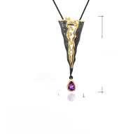 wholesale 925 Silver Designer High-End Gemstone Pendant, Italian Craftsmanship Vintage Amethyst Necklace Pendant-Natural amethyst pendant (with silver chain)