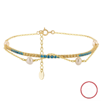 wholesale S925 Sterling Silver Cloud-Pattern Ankle Chain with Natural Rice Bead Accents and Freshwater Pearls, Direct from Manufacturer, Wholesale-Electroplated 14K gold, approximately 3.20g 925 silver