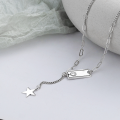 wholesale S925 Sterling Silver Korean Style Trendy Streetwear Minimalist Design Smiling Square Pendant Star Charm Fringe Necklace-0-0