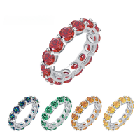 wholesale S925 Sterling Silver New Cross-Border Full Circle 50-Point Colorful Moissanite Ring, Fashionable High-End Chinese Style Accessory Band-50-point single ring (red moissanite)  No. 9