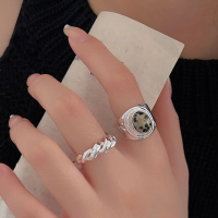 wholesale S925 Sterling Silver Wrapped Open Ring for Women, Korean New Trendy Unique Small Oval Stone Ring-Wrapped model (all sterling silver)