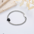 wholesale S925 Sterling Silver Retro Korean Style Ins Black Heart-shaped Bracelet for Women, a Versatile and Elegant Accessory-0-1