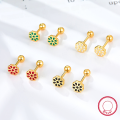 wholesale 925 Silver Small and Sweet Versatile Earrings for Women, Floral Drip-Glaze Colored Small Stud Earrings, Foreign Trade Jewelry Wholesale-0-1