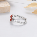 wholesale S925 Silver Retro Antique-Style Four-Leaf Clover Red Agate Chain Chinese-style Niche Light Luxury Openable Ring-0-4