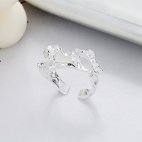 wholesale S925 Sterling Silver Ins Irregular Hollow Tinfoil Texture Hip-Hop Style Versatile Open Ring-DJ1147Y/bright silver, approximately 4.8g Adjustable opening