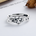 wholesale S925 Sterling Silver Japanese and Korean Style Heart Belt Buckle Ring, Minimalist Niche Design Retro Ring for Women-0-1
