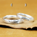 wholesale 925 Sterling Silver Chinese Style "Together for Life" Koi Couple Ring for Women, Retro Trendy Personality Adjustable Ring Gift for Men-0-1