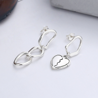 wholesale S925 Sterling Silver Korean-style Geometric Asymmetric Minimalist Heart Earrings, Creative Niche Design Earrings for Women-YFR098/approx. 2.2g 925 silver