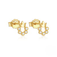 wholesale S925 Sterling Silver V-shaped Full Zircon Star Flower Earrings With Bow-Gold#3 925 Silver