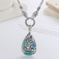 wholesale S990 Silver Enamel Hollow-Out Lotus Leaf and Waterdrop Pendant DIY Accessory Retro Ethnic Style-0-3