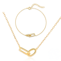 wholesale S925 Sterling Silver Cross Double Buckle Single Row Zircon Necklace And Bracelet Jewelry Set, Cross-border Best-seller Versatile Elegant Accessories-Bracelet and necklace set 925 silver