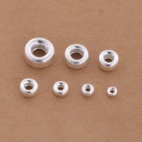 wholesale S925 Sterling Silver Water Bubble Beads, Plain Silver Wheel Beads, Spacer Beads, Buddha Beads, Tire Beads, Silver Decorative Beads, DIY Craft Accessories-3.5mm outer diameter (2 pieces)