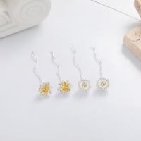 wholesale S925 Sterling Silver Korean-style Pastoral Daisy Earrings with Tassels, Elegant and Versatile Women's Earrings-494RMB/about 2.6g/pair 925 silver