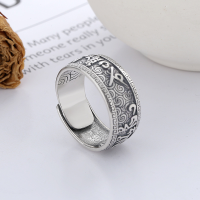wholesale S925 Sterling Silver Retro Antique Engraved Mantra Pattern Wide Adjustable Ring-YFJ675/approx. 8.5g 925 silver