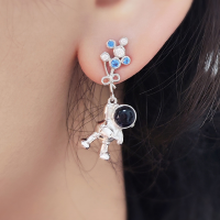 wholesale 925 Sterling Silver Cartoon Astronaut Earrings with High-End Aura, Personalized Fashion Style Blue Sandstone Earrings, Hot-Selling Wholesale Accessories-CT-003 Platinum 925 Silver