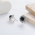 wholesale S925 Sterling Silver Korean-style Creative Inlaid Black Onyx Daisy Earrings Trendy Design Elegant Ear Clips-0-1