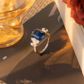 wholesale S925 silver plated with 18k gold, classic royal blue 4-carat lab-grown sapphire women's ring, a bestseller-0-1