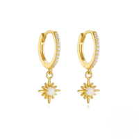 wholesale S925 Sterling Silver Twisted Star Ear Hoops With Opal Flower And Crystal Drop-Gold#2 925 Silver