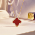 wholesale S925 Sterling Silver Four-Leaf Clover Red Agate Necklace Women's Choker Pendant with Design Sense Luxury Niche Versatile Dropshipping-0-0