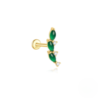 wholesale S925 Sterling Silver Natural Geometric Green Chrysoprase Gemstone Fringe Flat Threaded Ear Cartilage Stud-Single gold #10