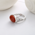 wholesale S925 Sterling Silver Auspicious Cloud and Ruyi Pattern Inlaid with Southern Red Agate Ring, Good Meaning, National Trend Style Index Finger Ring-0-3