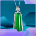wholesale S925 Silver New Pendant Necklace with Emperor Green Jadeite-Inlaid Green Chalcedony "Rising Step by Step" Adjustable-0-0