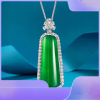 wholesale S925 Silver New Pendant Necklace with Emperor Green Jadeite-Inlaid Green Chalcedony "Rising Step by Step" Adjustable-N335 Step by Step 925 Silver