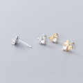 wholesale S925 silver stud earrings with a single diamond in a Korean-style minimalist bow design, model G6332-0-3