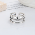 wholesale S925 silver retro antique geometric multi-layer linear inlaid black zirconia trendy versatile open ring-0-1