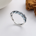 wholesale S925 Sterling Silver Entwined Chain Sky Blue Resin Drop Micro-Paved Zircon Ring, Korean Stylish Street Fashion for Women-0-0