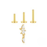 wholesale S925 Sterling Silver Geometric Zircon-studded Flat Spiral Cartilage Earring-Gold #4