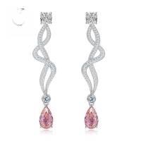 wholesale S925 silver new jewelry imported high-carbon diamond 7*11 pink diamond teardrop earrings, popular in celebrity live broadcasts-E305 Pink Diamond >925 Silver