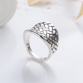 wholesale S925 Sterling Silver Retro Vintage INS Minimalist Wide Band Ring Simple and Versatile Open Adjustable Finger Ring-0-0