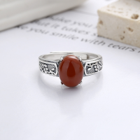 wholesale S925 Sterling Silver Retro Antique Southern Red Agate Pattern Totem Prong Setting Vintage Artistic Open-End Ring-YJ955M/approx. 2.9g Adjustable opening