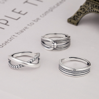 wholesale S925 Sterling Silver Ring, Yun Chao Xuan Daily Korean Dongdaemun Style, Geometric Vintage Carved Floral Cross Design Adjustable Student Ring-YJ017/A 3g 925 silver