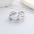 wholesale S925 Sterling Silver Korean Style Minimalist Multi-Layer Line Design Trendy Open Adjustable Ring-0-2