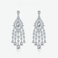 wholesale Metal material first: 2ct pear-shaped 7*10 high carbon diamond drop earrings, bold and exaggerated fringe long earrings, new collection by Shipei Jewelry-White【E-0373】 Main Stone 7*10