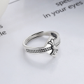wholesale S925 Sterling Silver Retro Minimalist Cross Pattern 3D Trendy Unisex Adjustable Ring-0-1
