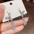 wholesale S925 Sterling Silver Three-Heart Diamond-Inlaid Bow Love Earrings Trendy Fashion Luxury Elegant Earrings-0-3