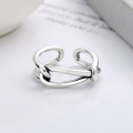 wholesale S925 Sterling Silver Irregular Cross Knot Open Ring, Fashionable Commuting Unisex Versatile Band-0-1