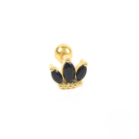 wholesale S925 Sterling Silver Small Crown Threaded Ear Stud With Zircons, Cross-border Best-seller Trendy Ins Ear Cartilage Pin-Single gold-black diamond