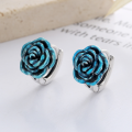 wholesale S925 Sterling Silver Vintage Enamel Epoxy 3D Rose Design Luxury French-style Ear Clips Earrings-0-0