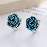 wholesale S925 Sterling Silver Vintage Enamel Epoxy 3D Rose Design Luxury French-style Ear Clips Earrings-YFR135/approx. 5.7g 925 silver