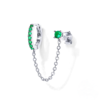 wholesale S925 Sterling Silver Tassel Chain Drop Earrings With Green Crystals, Street Style-Single platinum-green CZ 925 silver