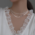 wholesale S925 silver flat snake chain short necklace, geometric personality charm women's neck accessory D8273-0-3