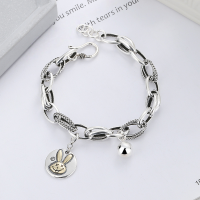 wholesale S925 Sterling Silver Korean-style Geometric Wide Band Rogue Rabbit Small Bead Tassel Trendy Unisex Bracelet-YFS195/approx. 15.1g 925 silver
